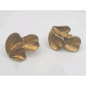 Vintage Francois Earrings Gold‎ Tone Leaf Signed Clip Ons By Coro